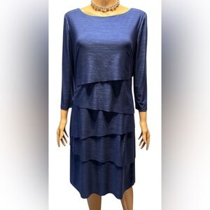 Tahari ASL Navy Layered Long Sleeve Dress